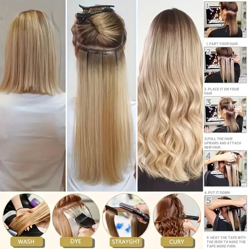 Double Drawn Straight Tape in Hair Extensions 12A Raw Hair Blonde Color #613 Straight 100% Human Extensions 100g/40pcs