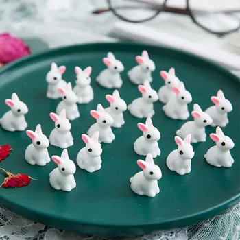 10/20/50PCS Mini Resin Bunnies Miniature Figures 3D Little White Rabbit Ornament Micro Landscape Dollhouse Decoration Diy Crafts 1