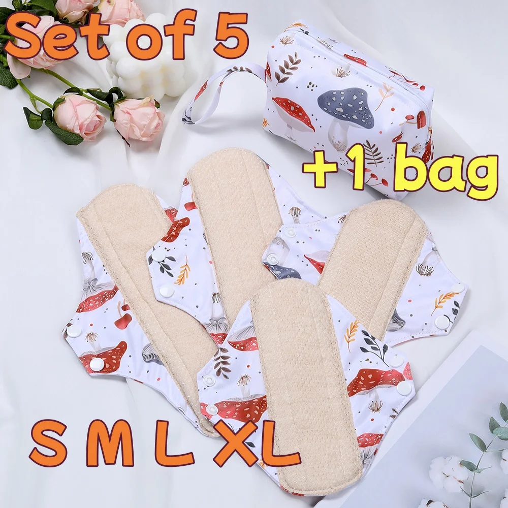 Women's Sanitary Pads All Cotton Breathable Leakproof Reusable Washable 5PCS