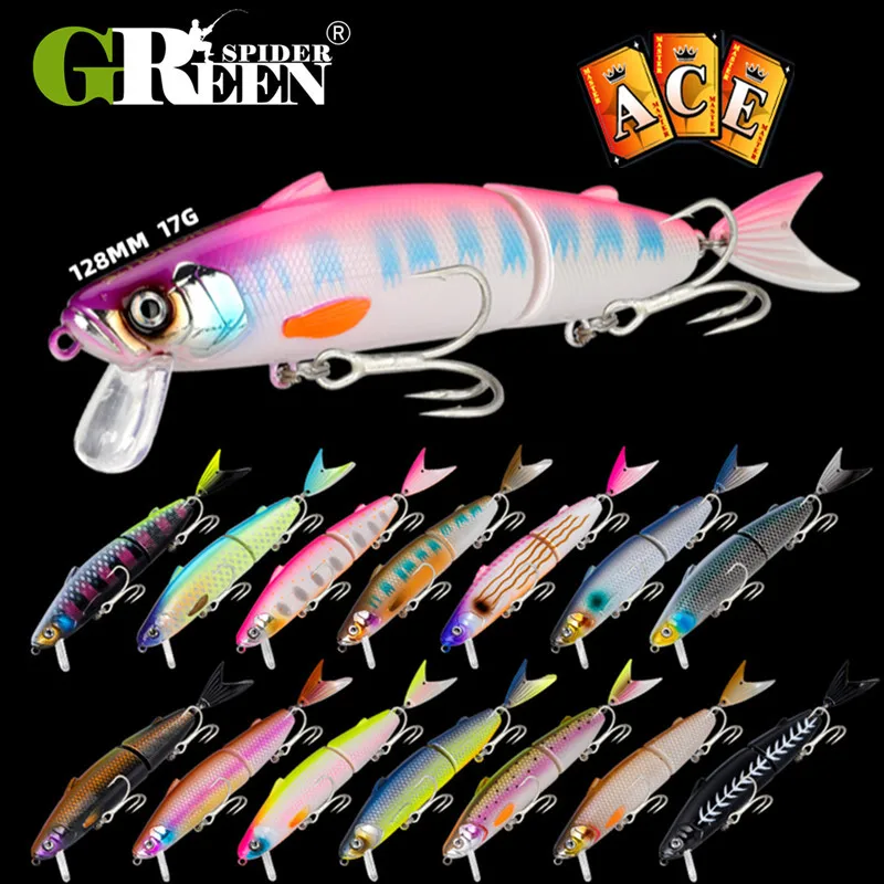 

GREENSPIDER New Multi-joint 12.8cm 17g Hard Minnow Bait Artificial Bait Swim Bait with Spare Tail Fishing Lure with 2 Hooks