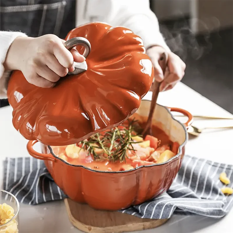 16cm Small Pumpkin Dutch Oven Enameled Cast Iron Soup Pot With Lid Saucepan  Casserole Kitchen Cooking Tools