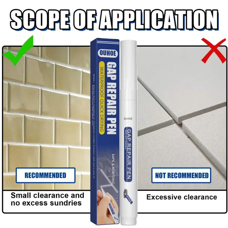 Tile Marker Pen Tile Paint Pen Tile Repair Kit Ceramic Tile Repairing Tool Set Ceramic Tile Pen Wall Grout Restorer Grout Filler Restoring Tile Wall Floor Bathrooms Kitchen White