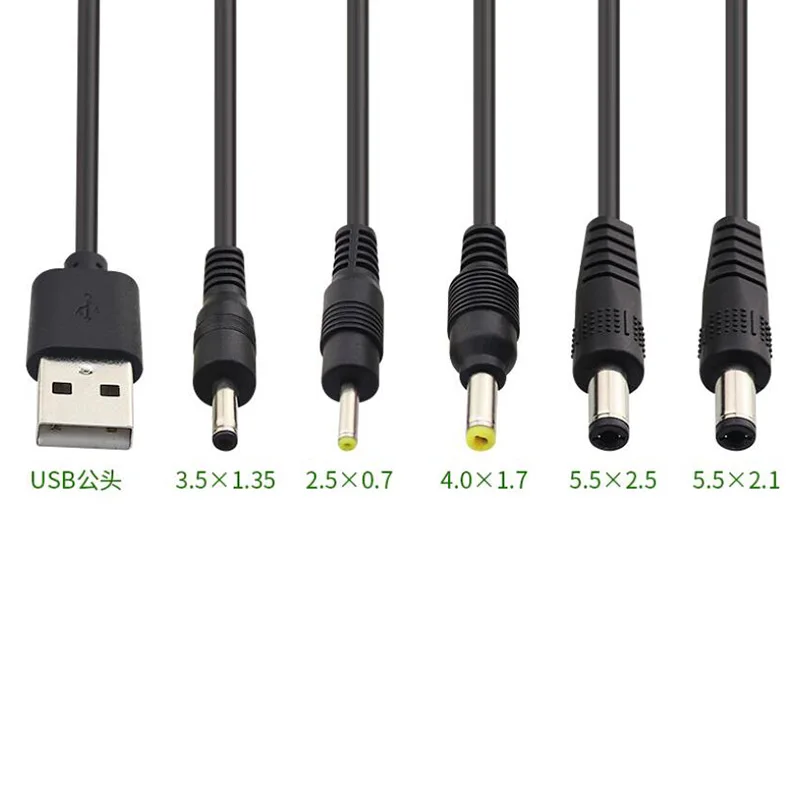 1/5x USB A Male plug to DC 2.5 3.5 1.35 4.0 1.7 5.5 2.1 5.5 2.5mm Power supply Plug Jack type A extension cable connector cords