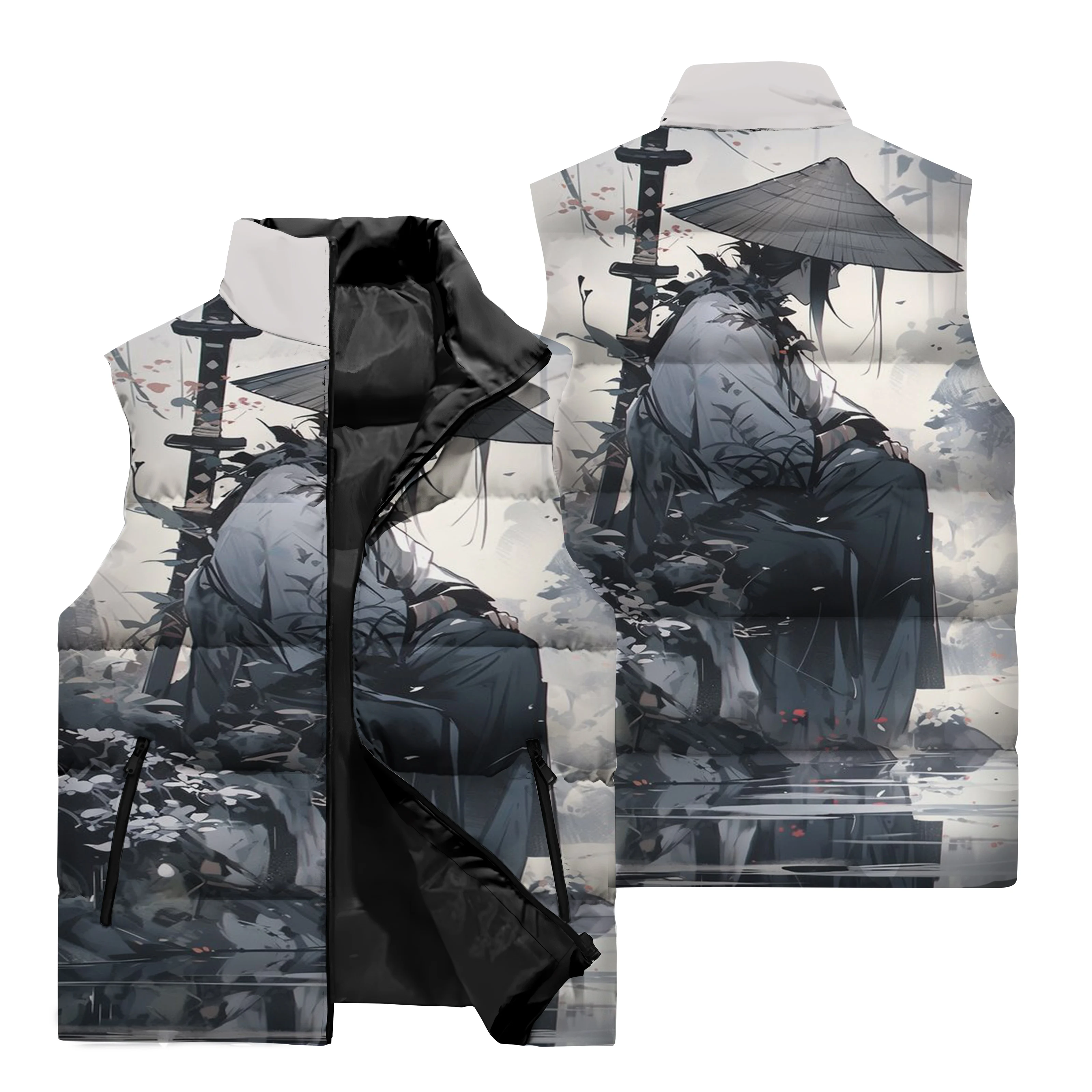 thumbnail image 1 of Chaqueta sin mangas para hombre con diseño de árbol de sol y luna, para deportes al aire libre, ciclismo, resistente al viento, cálida, con cuello alto y cremallera, 1 of 5