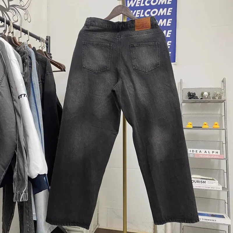 Y/project Retro Washed Distressed Embroidery Patch Logo Straight Loose Jeans Men Women High Quality Hip Hop Fitting Ripped Pants 2