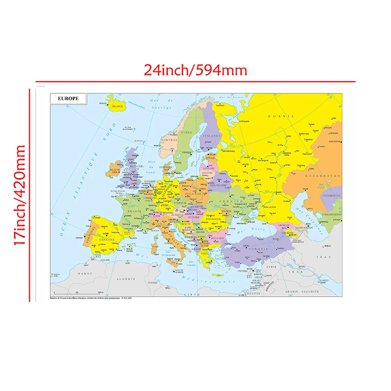 The Europe Map in French Spray Canvas Painting Vintage Wall Art Poster School Travel Supplies Home Decoration 59*42cm