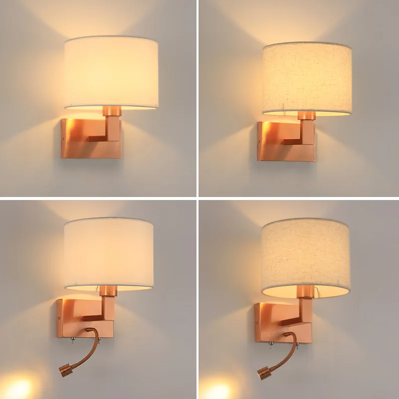 

Modern Fabric E27 Hotel Bedside Lamp Rose Gold American European Style Bedroom Living Room Hotel Wall Light Corridor Lamp
