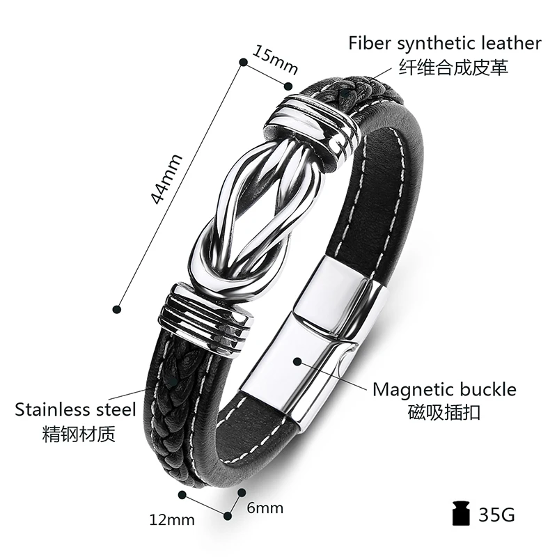 MOZO FASHION New Classic Men Bracelet Leather Stainless Steel Charm Women Punk Multi Color Jewelry Gifts 074
