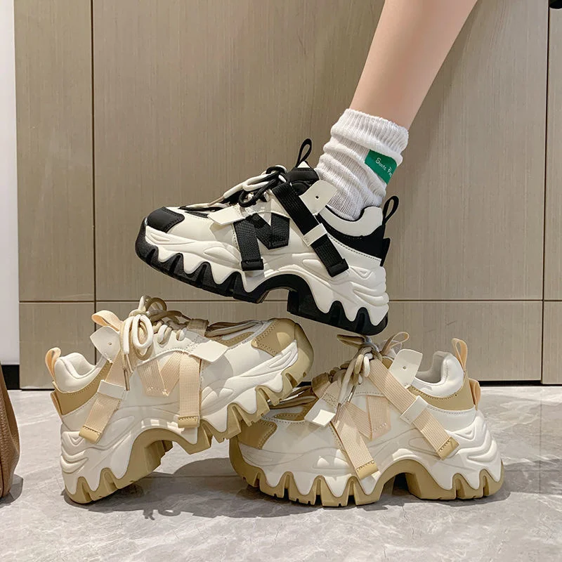

Platform Shoes for Women 2023 New Spring Autumn Style Leather Chunky Sneakers Thicm Sole Casual Comfortable Sneakers Women
