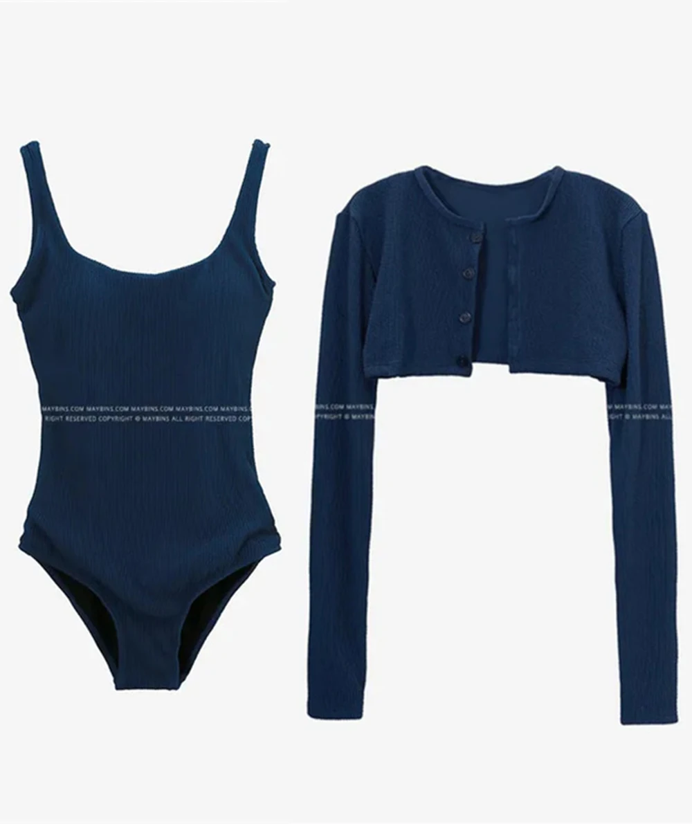 thumbnail image 1 of Traje de baño de dos piezas TED para mujer, corte ajustado, una pieza, ajustado, tirantes + mangas largas, cárdigan corto de un solo pecho, 1 of 5