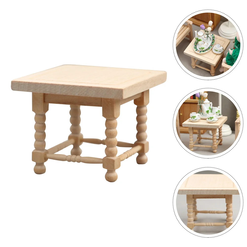

Mini Furniture Model House End Table Figurine Coffee European Style Supplies Wooden Tea Ornament Prop