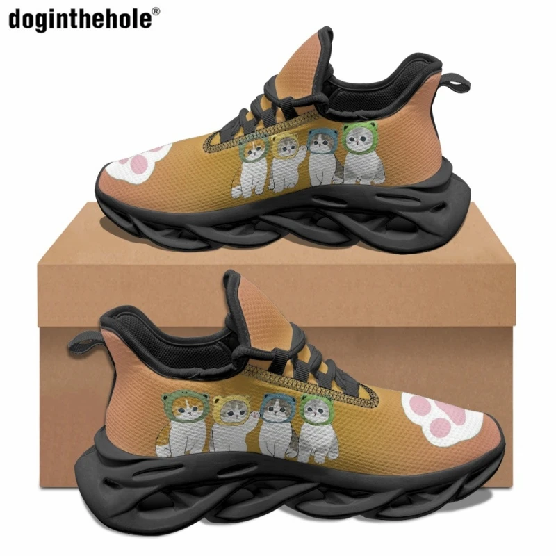

Doginthehole Women's Casual Flat Shoes Cartoon Kitten Print Sneakers Fashion Lightweight Running Shoes Comfortable Sports Shoes