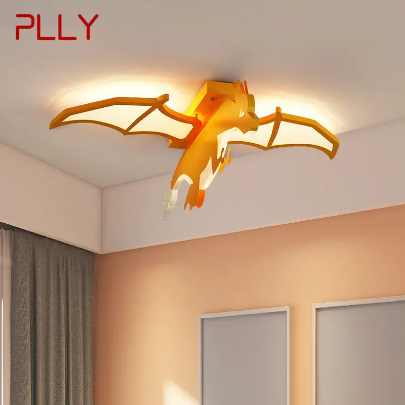 

PLLY Children's Dinosaur Ceiling Lamp LED Creative Orange Cartoon Light For Kids Room Kindergarten Dimmable Remote Control