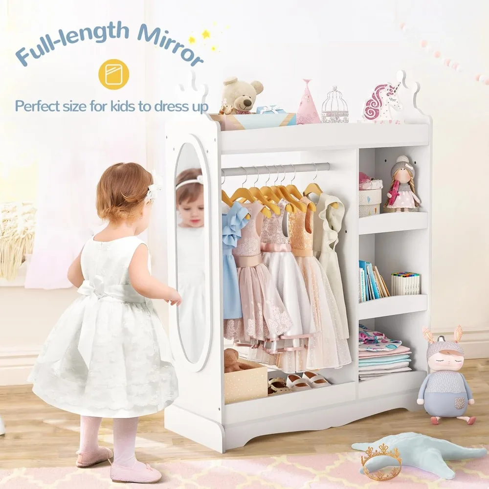 Kids Dress Up Storage with Mirror & 3 Hooks, Kids Closet with Armoire Costume Organizer for Bedroom 2