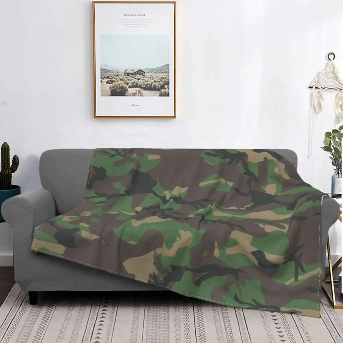 Jungle Camouflage Blanket Cover Fleece Army Military Camo Super Soft
