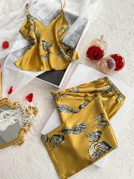 2026 New Women's Pajamas Set Zebra Print Sleeveless V-Neck Camisole Long Pants Sleepwear Set Comfortable Lounge Wear