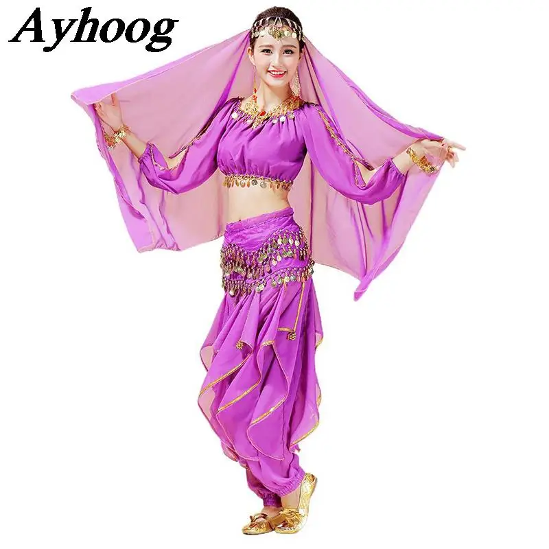 Vestito Danza Del Ventre 4 Pezzi - Costume Arabo/Indiano Con Paillettes Per Donne