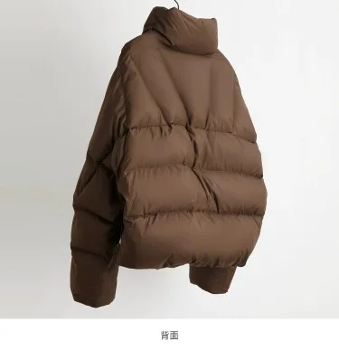 Chic Design Cropped Jacket Winter Short Puffer Jacket Women Clothing Cotton-padded Coats Warm Stand-up Collar Coat Bread Jackets
