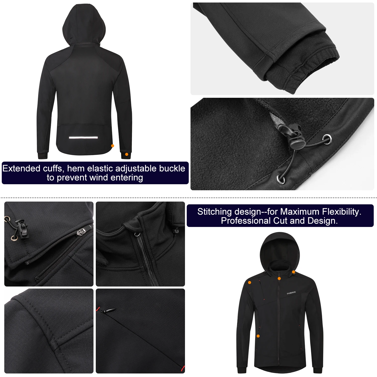 INBIKE Men's Cycling Jacket Winter Fleece Thermal Softshell Top Clothing Man Windproof Bicycle Coat Road Bike Clothes