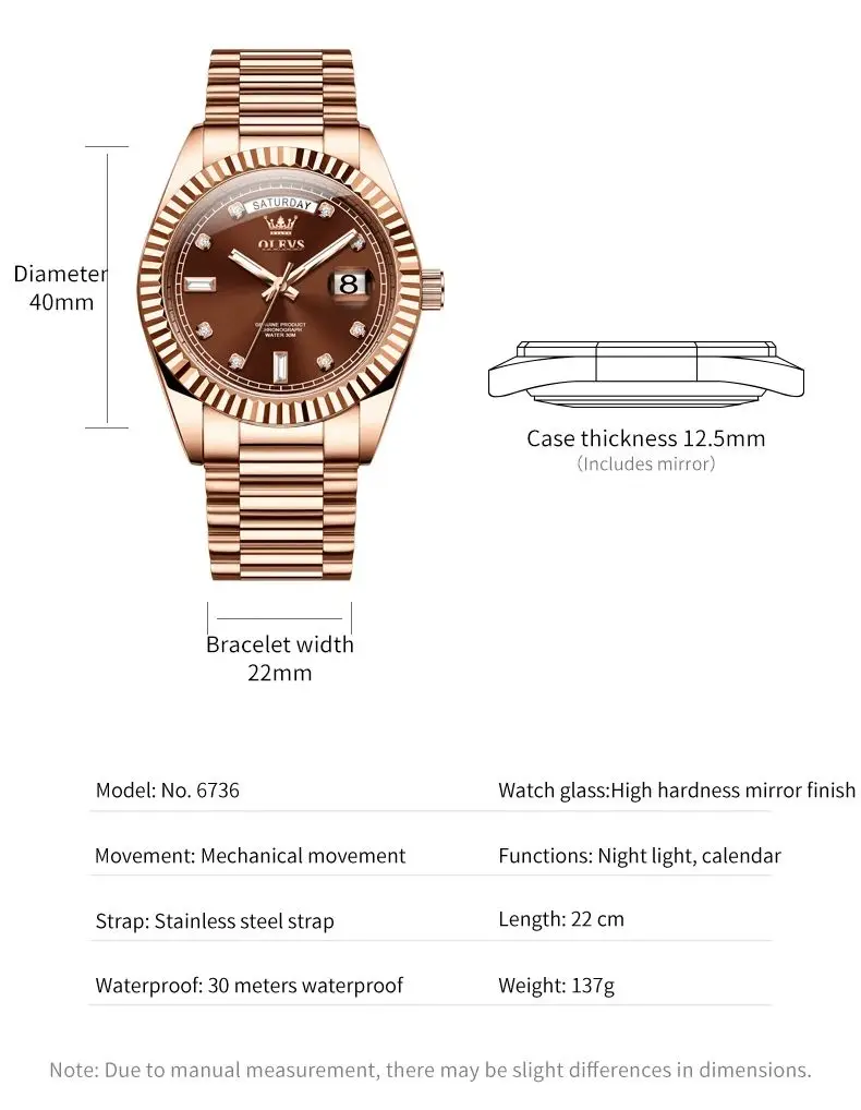 OLEVS 6736 Men's Mechanical Watch Fashion Business Sports Big Dial 45mm Sapphire Mirror Waterproof Automatic Wristwatch