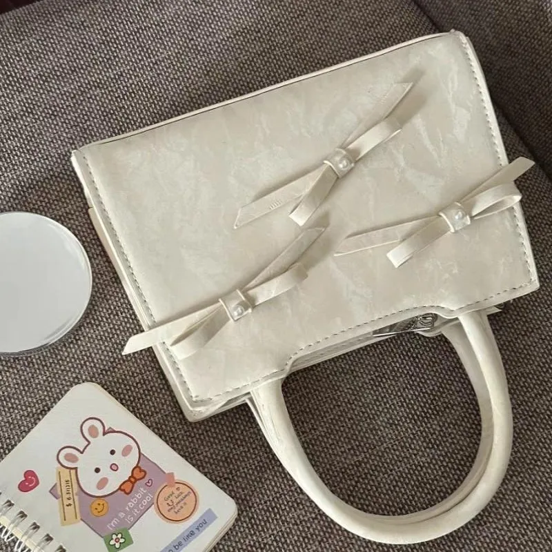 JIAERDI Sweet Cute Bow Mini Tote Bag Women Heart Diamond Square Handbag Ladies Fashion Elegant Gentle Shoulder Crossbody Bag New