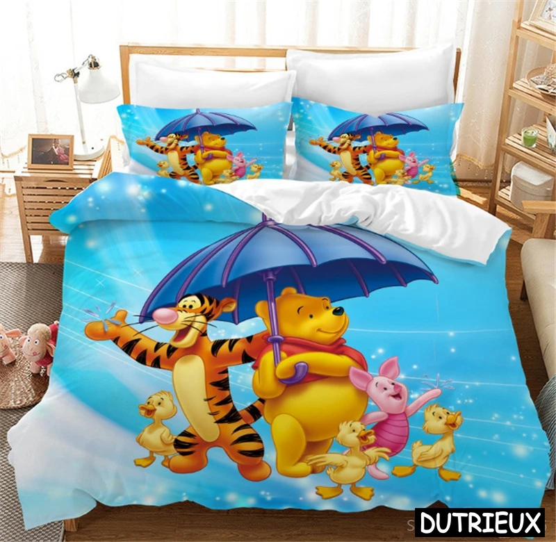 Disney Cartoon Winnie The Pooh Kawaii Bedding Set 3D Printed Bear Duvet Cover With Pillowcase Set Bedclothes For Home Bedroom