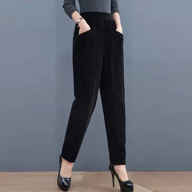 Harem Pants Women High Waist Corduroy Simple Plus Velvet Thicker Spring Autumn Vintage Loose Casual Trousers Retro All-match 2