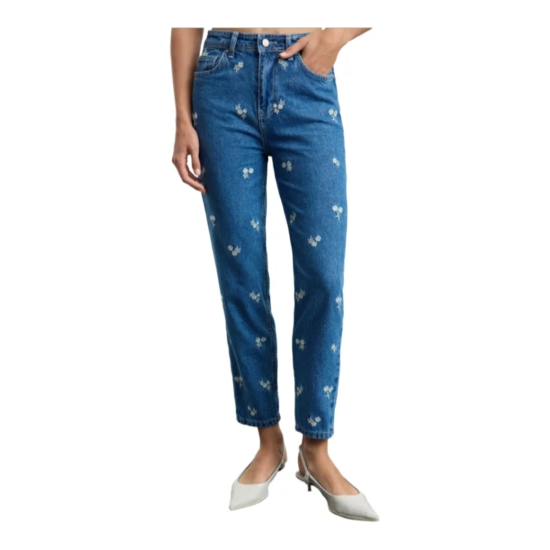 Trendyol TYZA Women's Jeans Beltless Plain Denim Mom Pocketless Casual Straight Leg Jeans Casual Pants Denim 4
