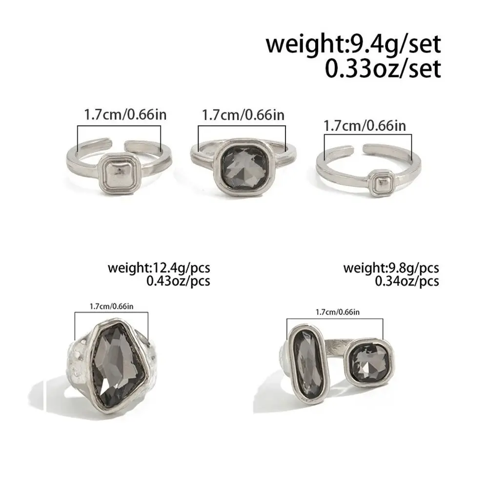 New Grey Crystal Crystal Geometric Ring Asymmetrical Adjustable Zircon Ring Jewelry Accessories Silver Finger Ring Women