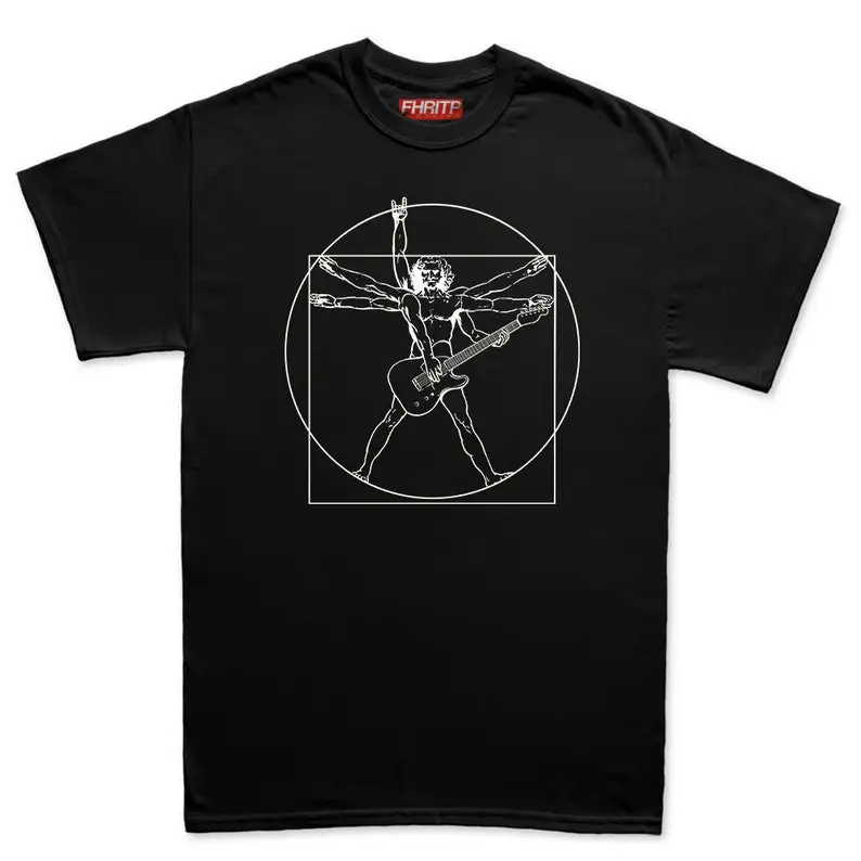 Mens Vitruvian Guitarist Guitar Funny Spoof Da Vinci T shirt Tee Top T-shirt