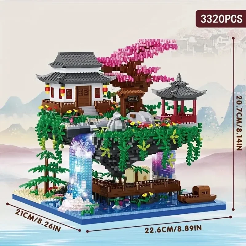 3320PCS Blocks Tree House Diamond Building Garden Architecture Waterfall Light D