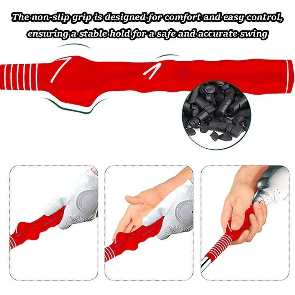 Close-up of the rubber ball and stainless steel construction of the golf swing trainer.