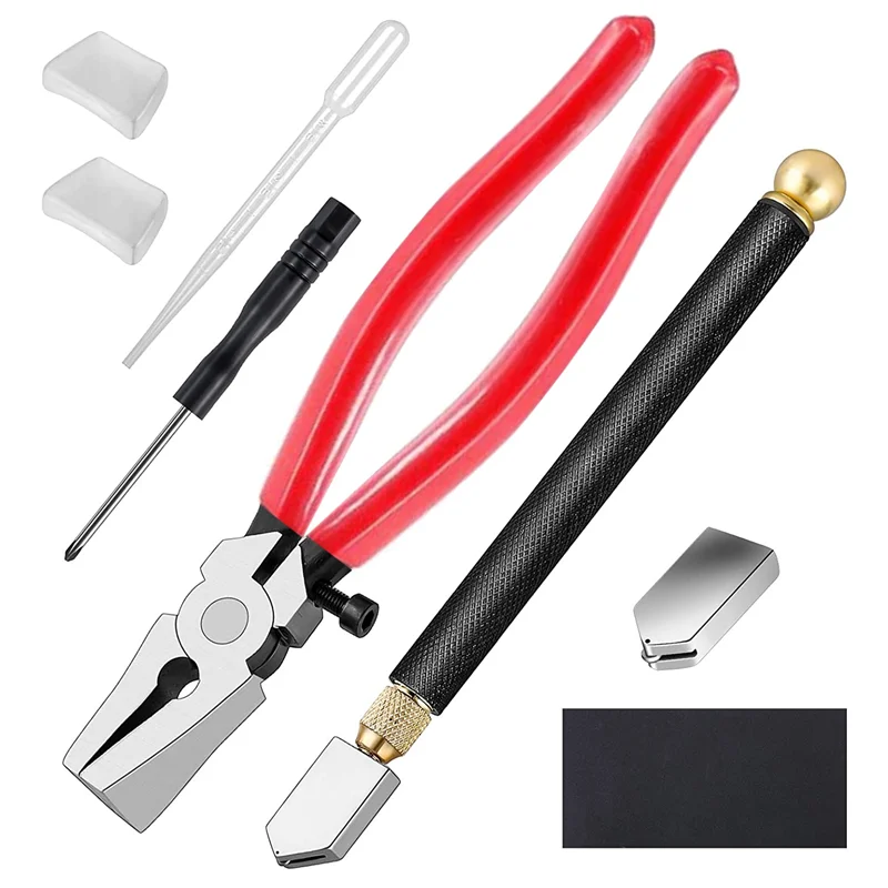 

Glass Cutter Kits Stained Glass Supplies with Heavy Duty Glass Running Pliers and Pencil Glass Cutter Tool