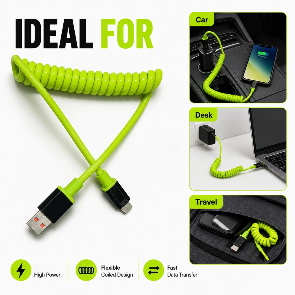 Enhanced Title:  
Reinforced USB Type C Charging and Data Cable - Spring Cord Design