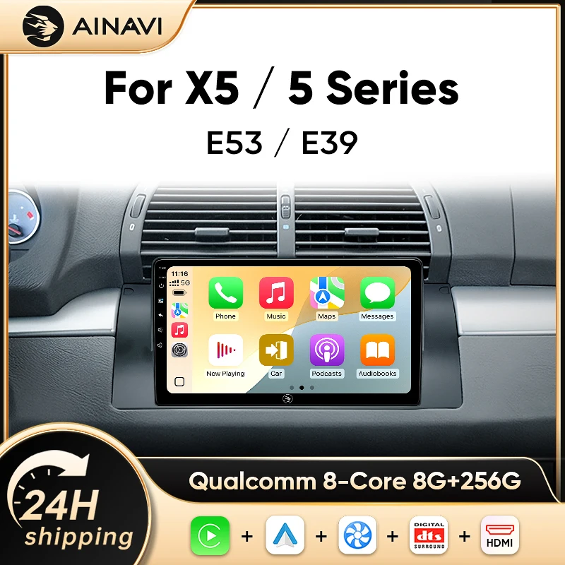 Radio para Auto AINAVI con Android 13 para BMW Serie 5 E39 1995-2003 E53 X5 M5, Carplay, 4G, GPS, Sistema Multimedia 2DIN, Voz Inteligente con IA 1