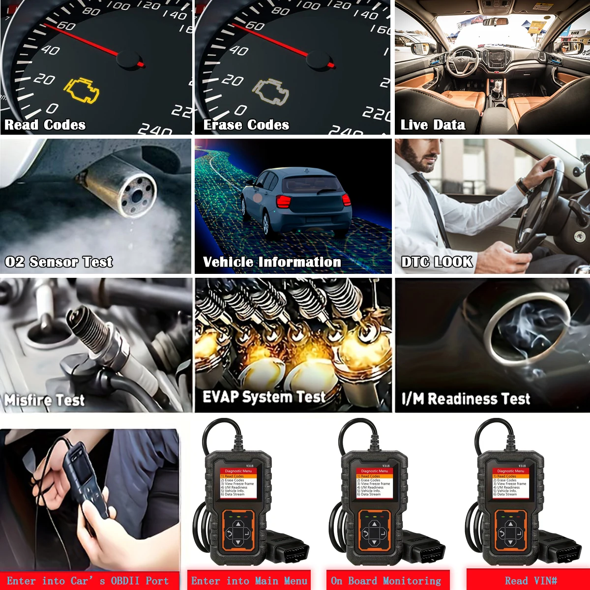 Car OBD2 Scanner Diagnostic Tool Code Reader Car Voltage Tester Engine Fault Code Scanner Charging Tester Diagnostic Tool 318 auto diagnostic scanner