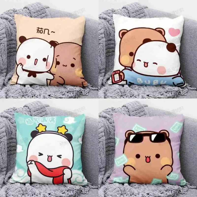 

Bubu Dudu Cushion Cover Multiple Types Square Pillow Case Cartoon Panda Bear Doll Kawaii Stuffed Soft Pillowcase Printed