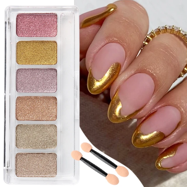 6 in 1 Solid Chrome Mirror Glitter Nail Powder Laser Metallic Silver/Gold  Nail Chrome Pigment Nails Palette Nail Pigment Powder - AliExpress