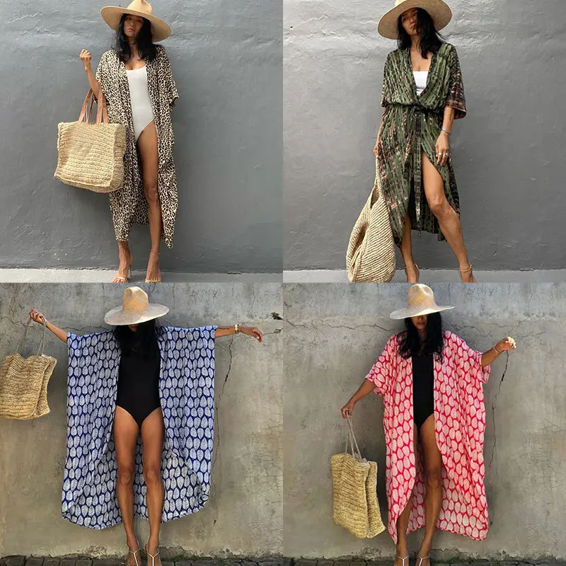 수영복 여성을위한 비치 커버 업 블랙 타이 염색 기모노 수영복 케이프 여름 드레스 2023 Beachwear 복장 판매
