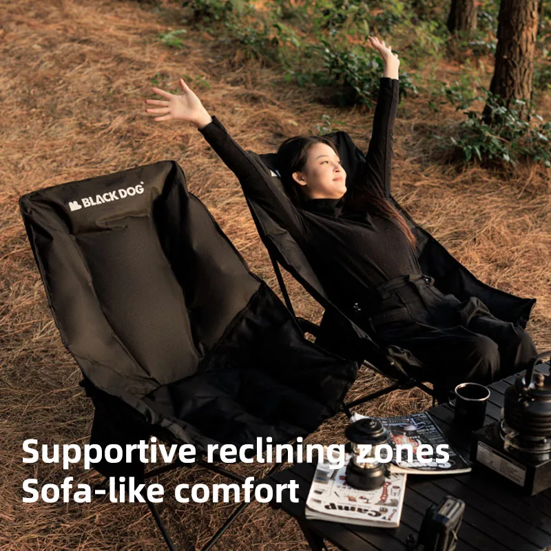 Chaise lune Blackdog renforcée pliante pour pêche, camping et plage avec tabouret intégré