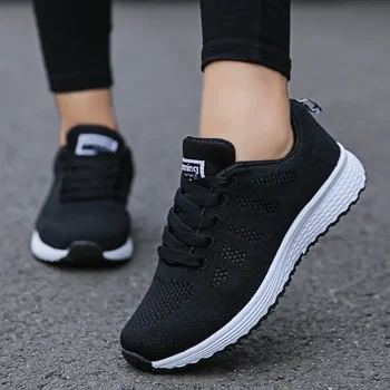 Women's Lace-up Casual Shoe Mesh Flat Shoes for Woman Summer Breathable White Sneakers Women's Vulcanized Sneakers Tenis Walking 1
