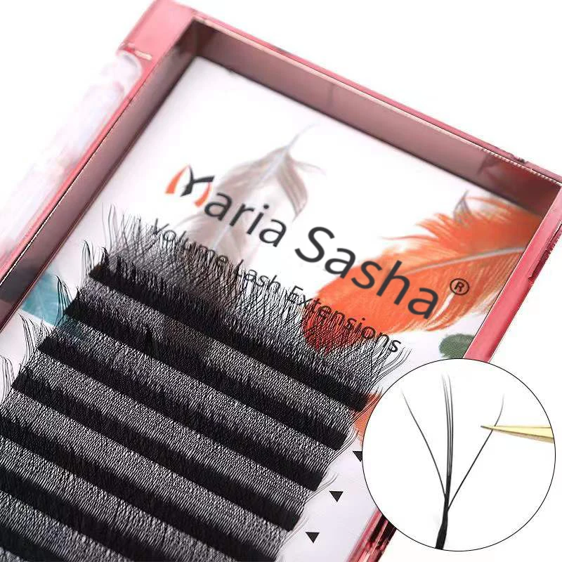 

MARIA Logo New 3D Fairy Thick W Shape Eyelashes Easy Fan Lashes Extensions Wholesales Volume 12 Rows Y Style Natural Soft Logo