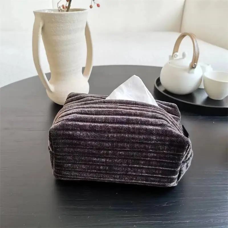 Drop Shipping Modern Simple Velvet Jacquard Tissue Box-like Home and Office Tissue Set Napkin Holder Caja De Pañuelos 4