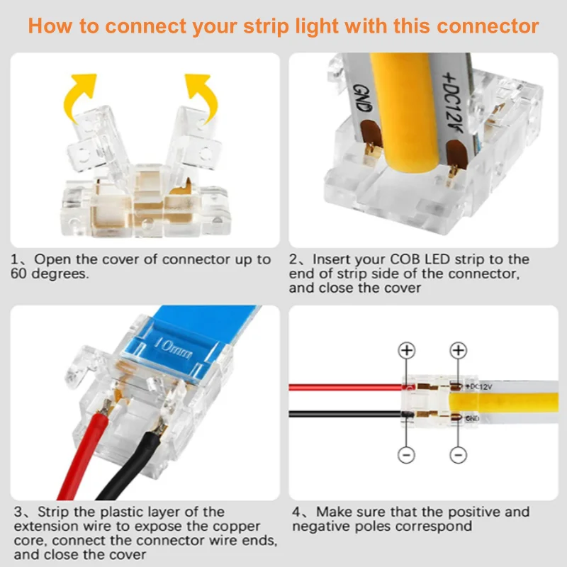 COB LED Wire Connector 2 3 4 Pin Connection Solderless Mini Buckle FCOB RGB CCT LED Strip Lights 5 8 10mm No Dark Area Connector