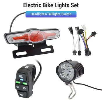 Set Luci Anteriori e Posteriori per E-Bike 24V-48V, Lampada Indicatore di Direzione con Clacson e Interruttore Fari per Bici Elettrica e Scooter