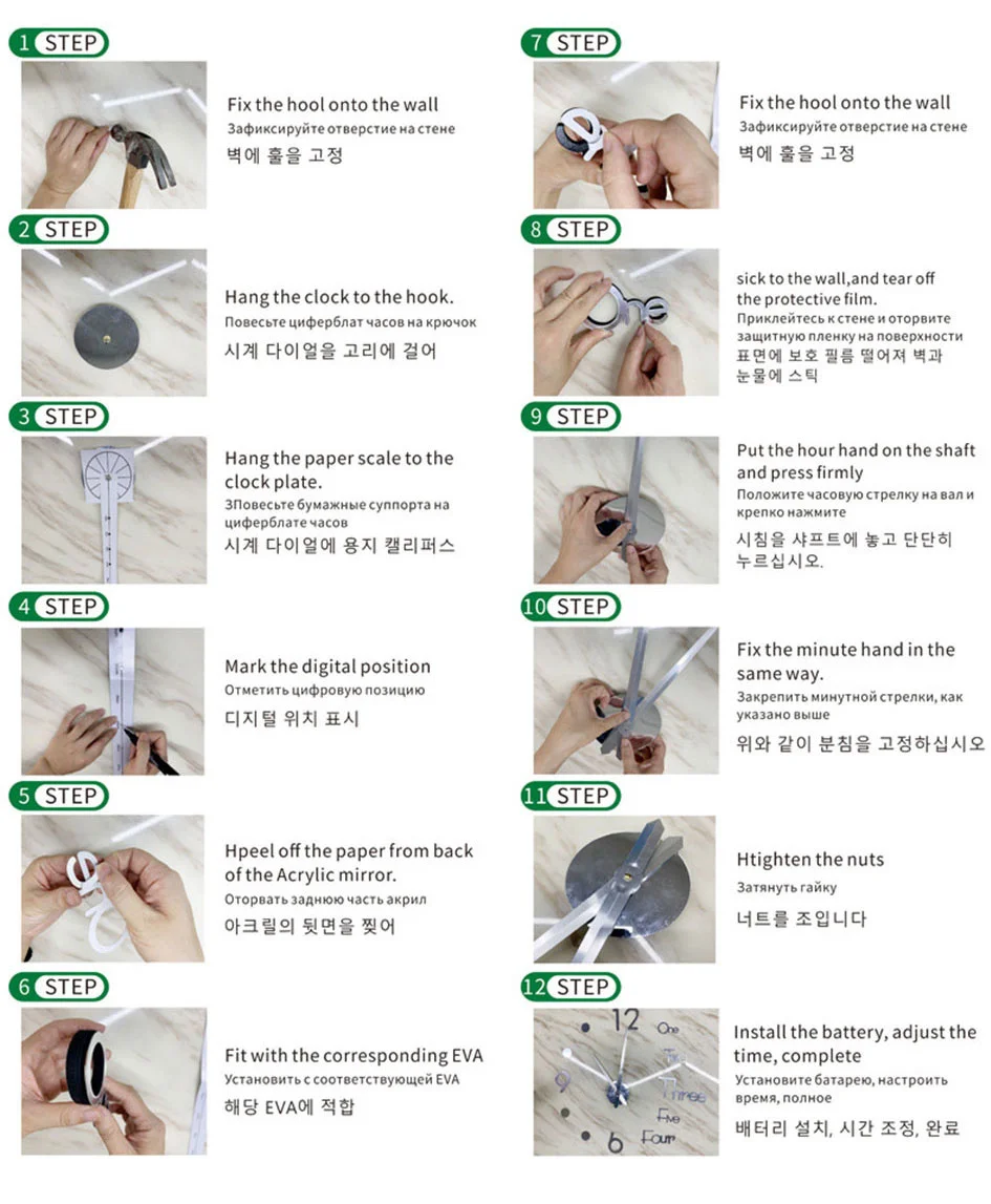 Barber Shop Giant DIY Wall Clock Modern Design Barbershop Decoration 3D DIY Wall Mirror sticker Hair Stylist Hairdresser Gift