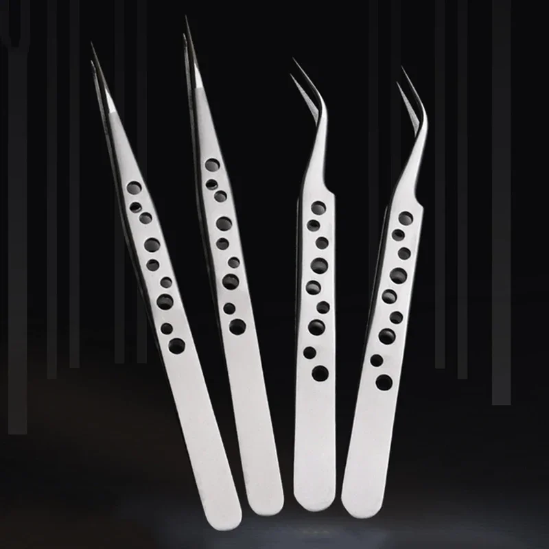 1/2Pc Professional High Precision Stainless Steel Tweezers Curved Straight Tip Tweezer for Eyelash Extensions Eyebrow Tweezers 2