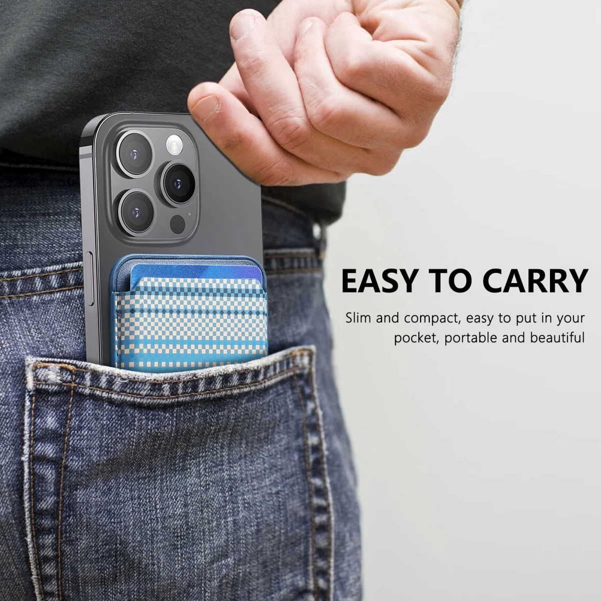 Enhanced Carbon Fiber Leather Magnetic Wallet Card Holder with Photo Pocket Cover