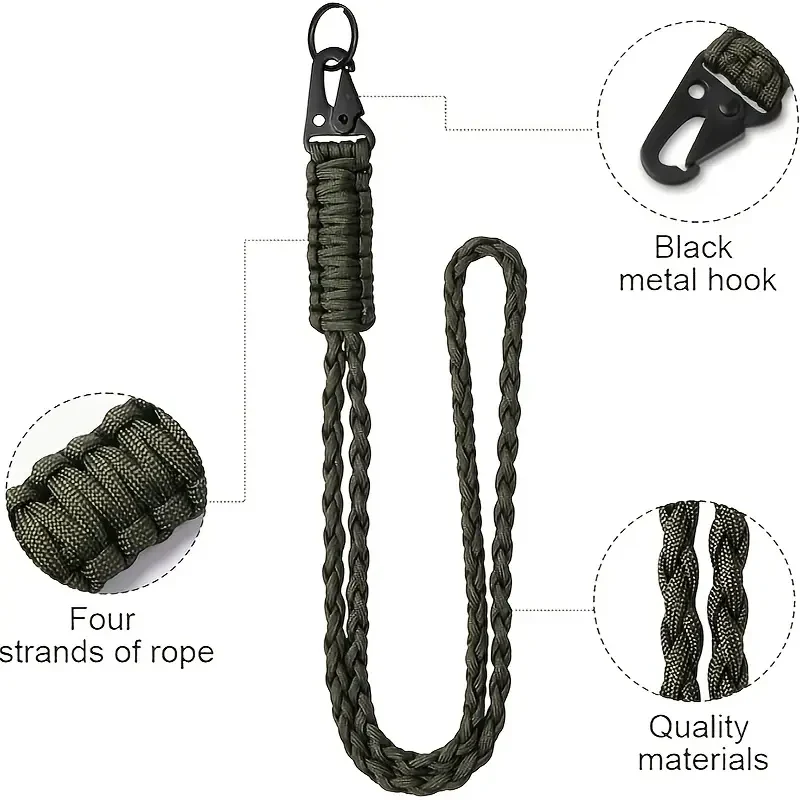 Heavy Duty Braided Paracord Safety Lanyard with Carabiner Clip
