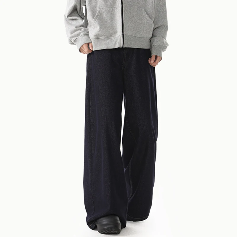 FEWQ Korean Style Men's Denim Pants Solid Color Straight Casual Trousers Wide Leg Loose Male Jeans Menswear Spring 2025 24K1200 4